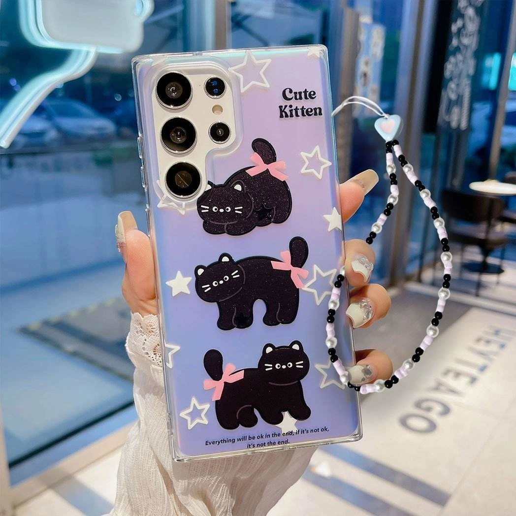 Vivid Design Texture Meowgical Bow Laser Cat Case - Samsung