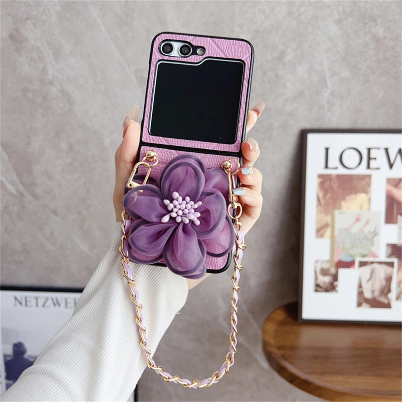 Recyclable Material Protective Shell Luxury Leather Flower Case With Strap - Samsung