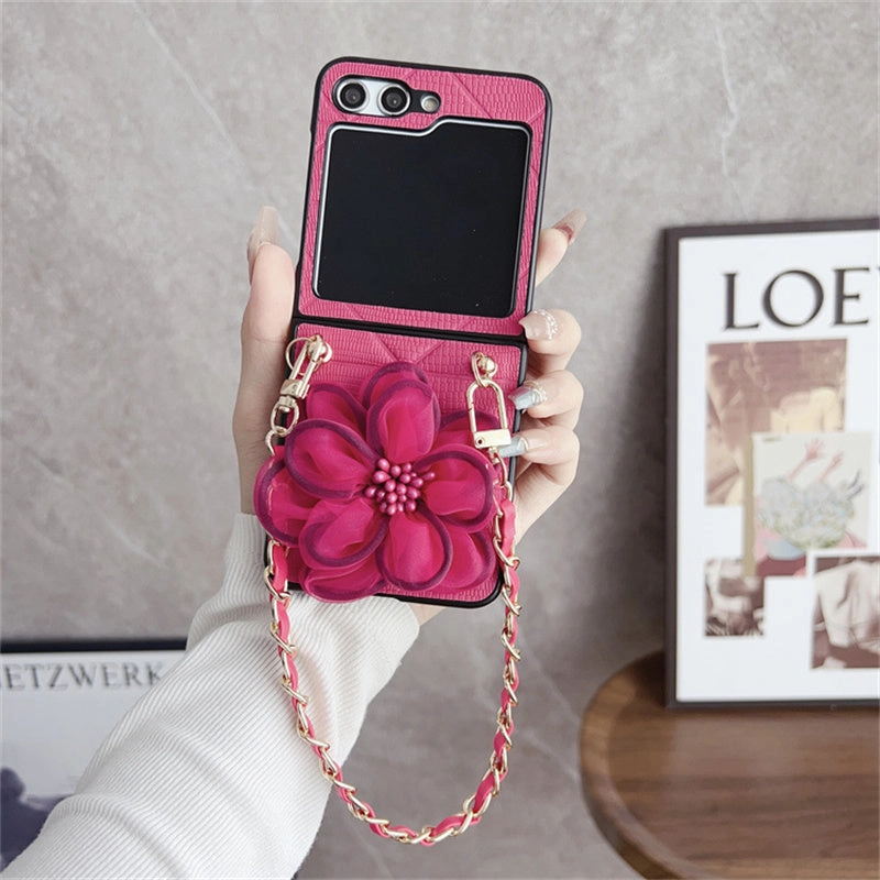 Luxury Leather Flower Case With Strap - Samsung Hybrid Frame Affordable option