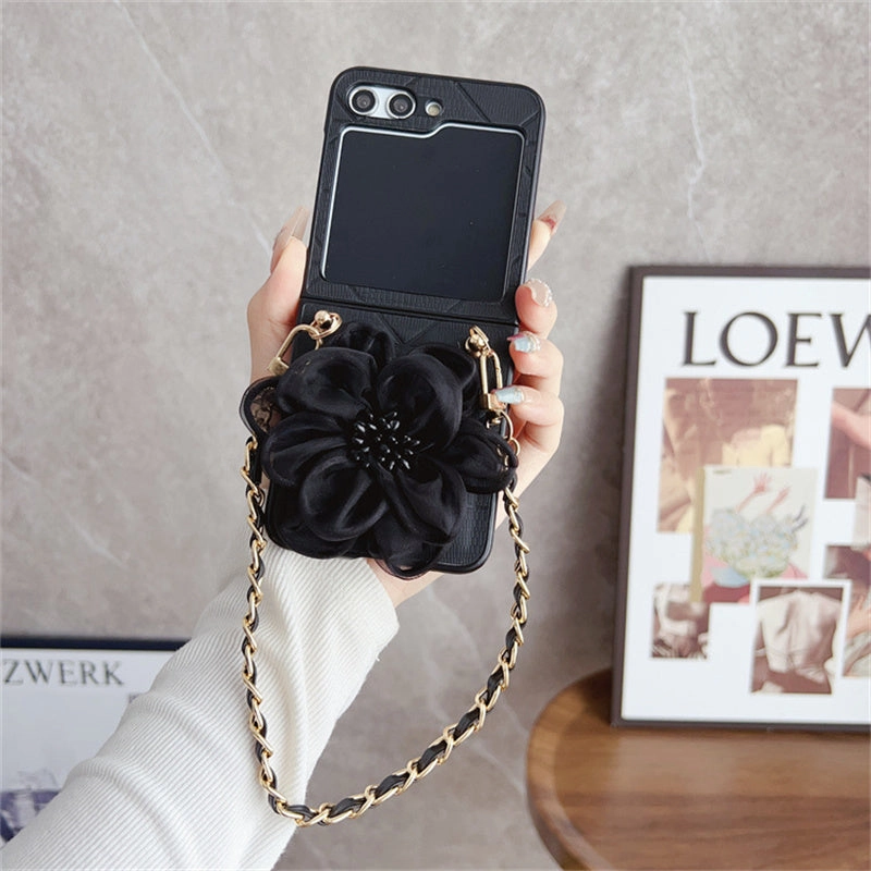 Transparent Edge Luxury Leather Flower Case With Strap - Samsung