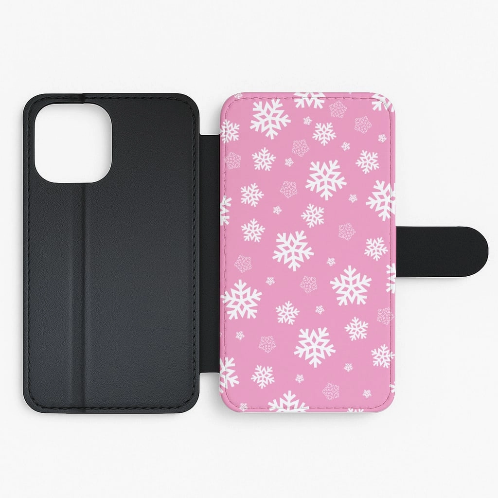 Durable Build Quality Snow Pink Pattern Flip / Wallet Phone Case