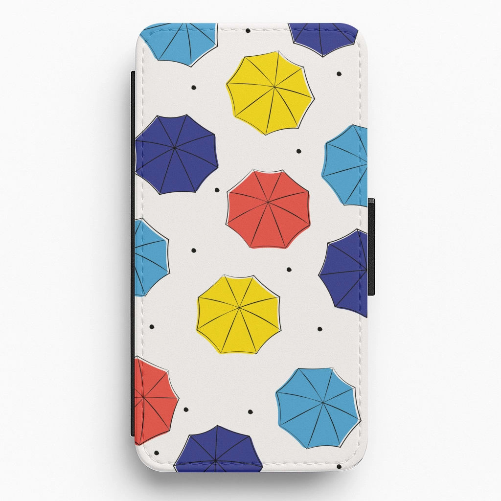 Colourful Umbrellas Pattern Flip / Wallet Phone Case Stylish Grip Texture