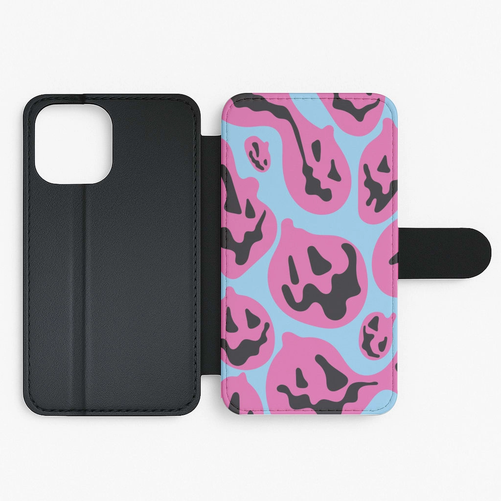 Pumpkin Blue Pattern Flip / Wallet Phone Case Unique Artwork Classic Touch