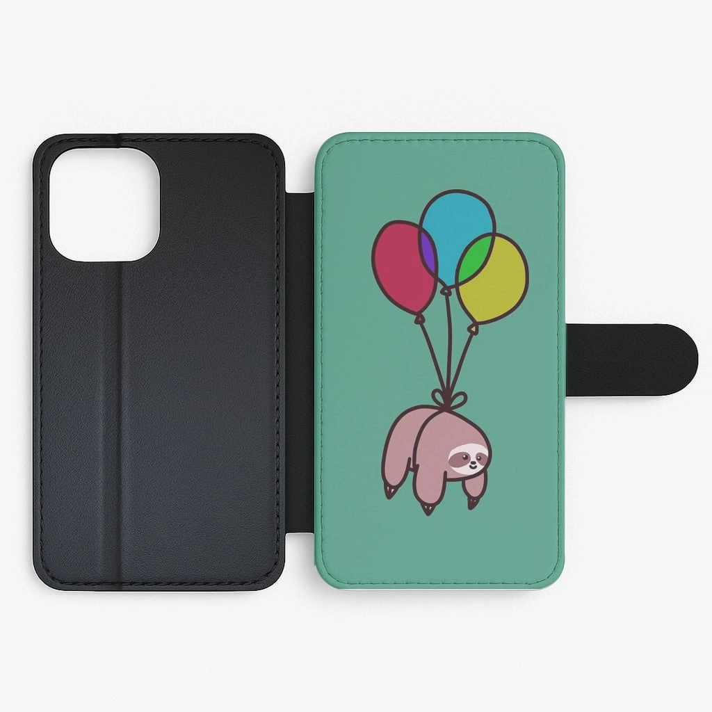 Glossy Pattern Durable Quality Balloon Sloth Flip Wallet Phone Case