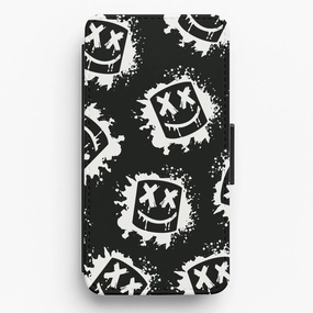 Black And White Helmet DJ Pattern Flip / Wallet Phone Case Shock Resistant Build