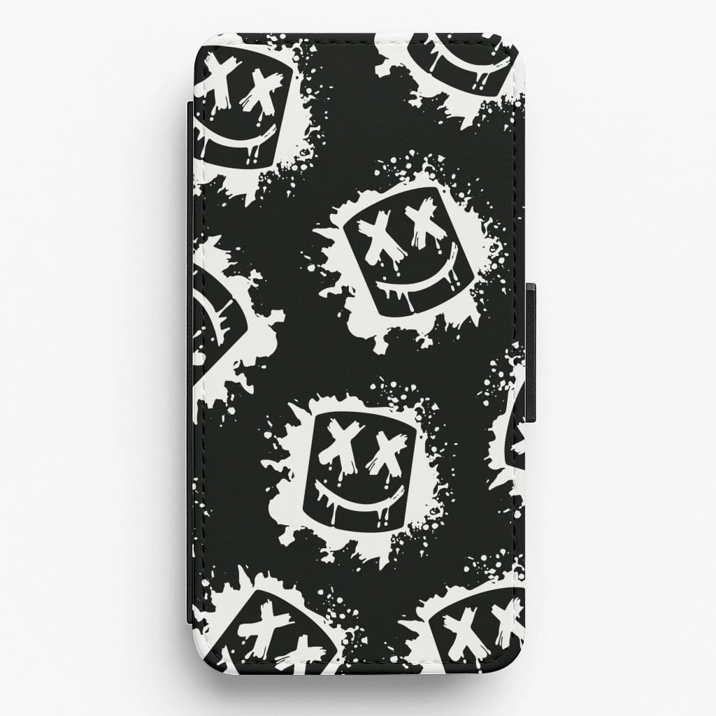 Black And White Helmet DJ Pattern Flip / Wallet Phone Case Shock Resistant Build