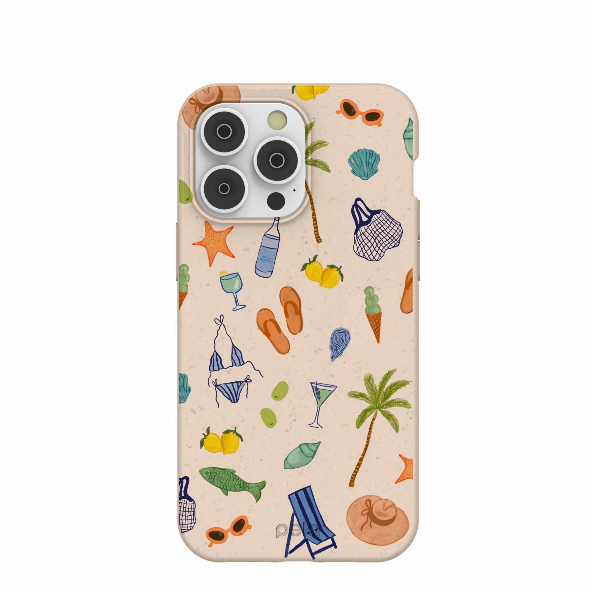 Textured Finish Classic Frame Seashell Coastline Sketch iPhone 14 Pro Max Case