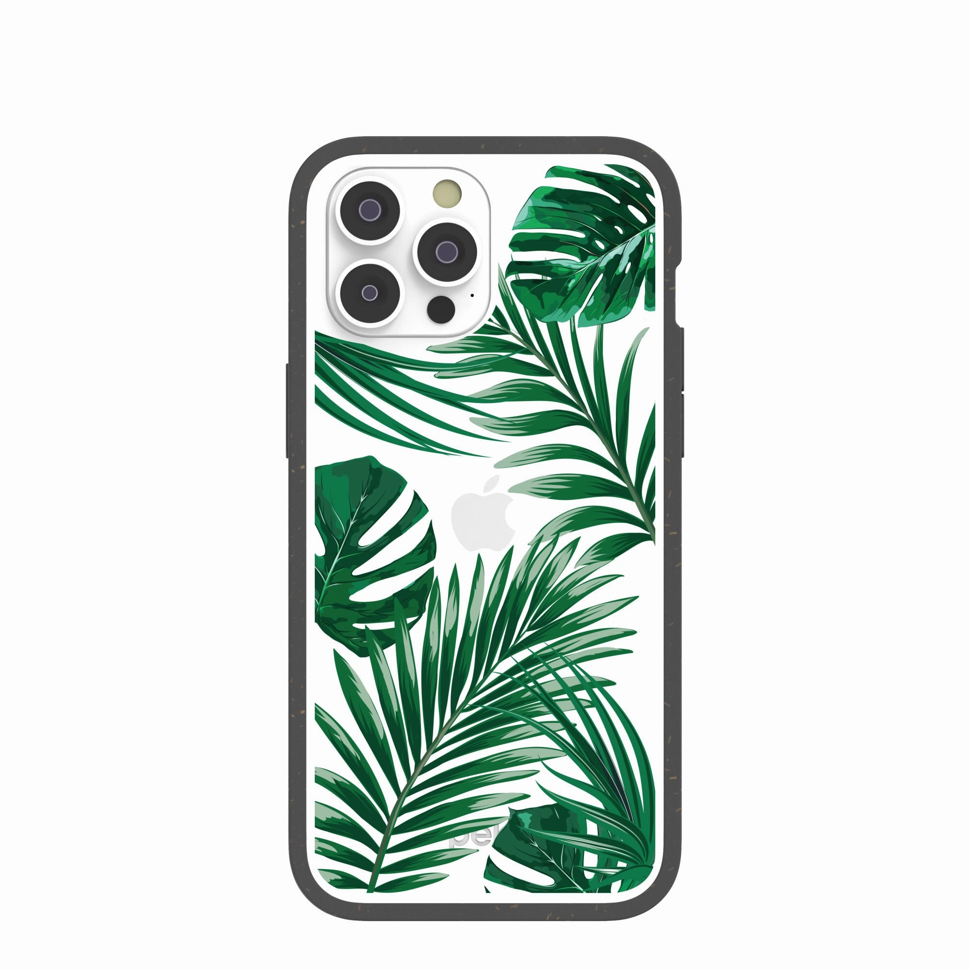 Clear Tropical Leaves iPhone 14 Pro Max Case With Black Ridge Trendy Texture