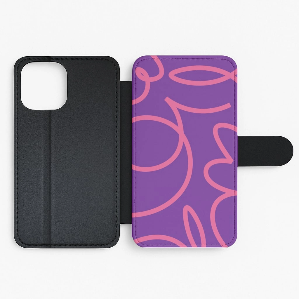 Pink Squiggles Abstract Pattern Flip / Wallet Phone Case Flexible structure Durable Texture Build