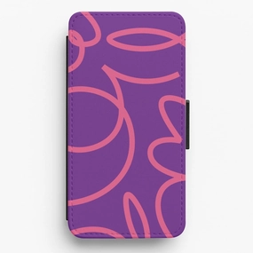 Pink Squiggles Abstract Pattern Flip / Wallet Phone Case Shock Absorbing