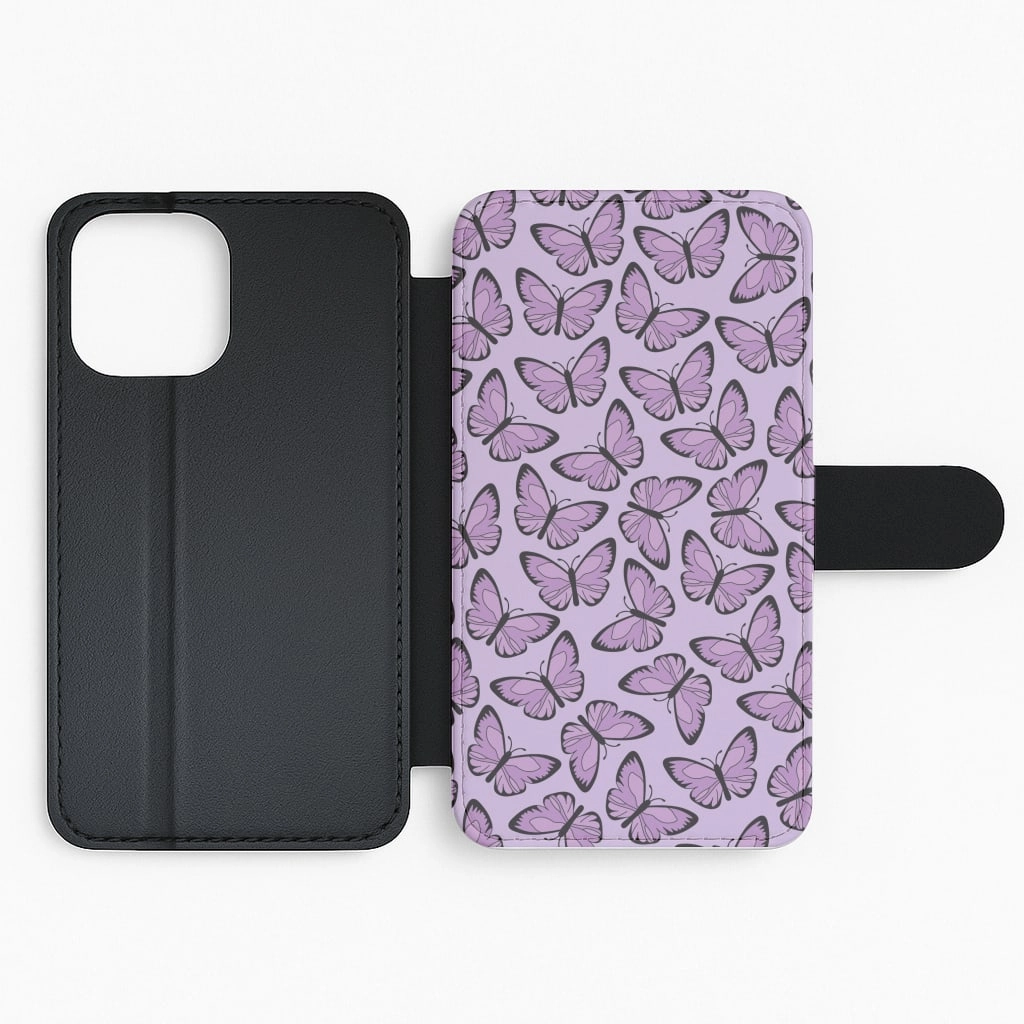 Purple Butterfly - Butterfly Patterns Flip / Wallet Phone Case Soft touch finish Rugged Frame