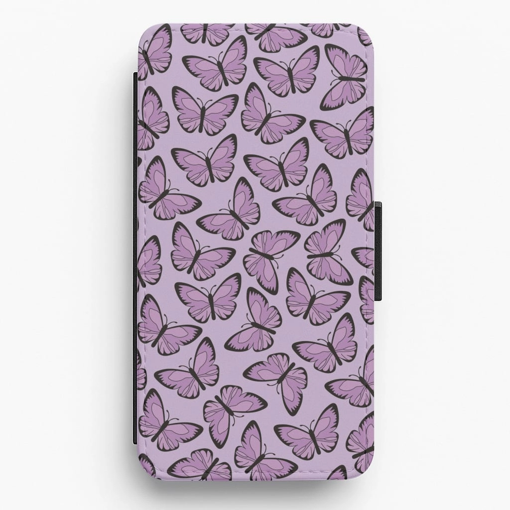 Purple Butterfly - Butterfly Patterns Flip / Wallet Phone Case Soft edges Modern Texture Build