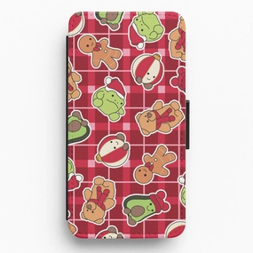 Christmas Plushies Tartan Pattern Flip / Wallet Phone Case Glossy Look