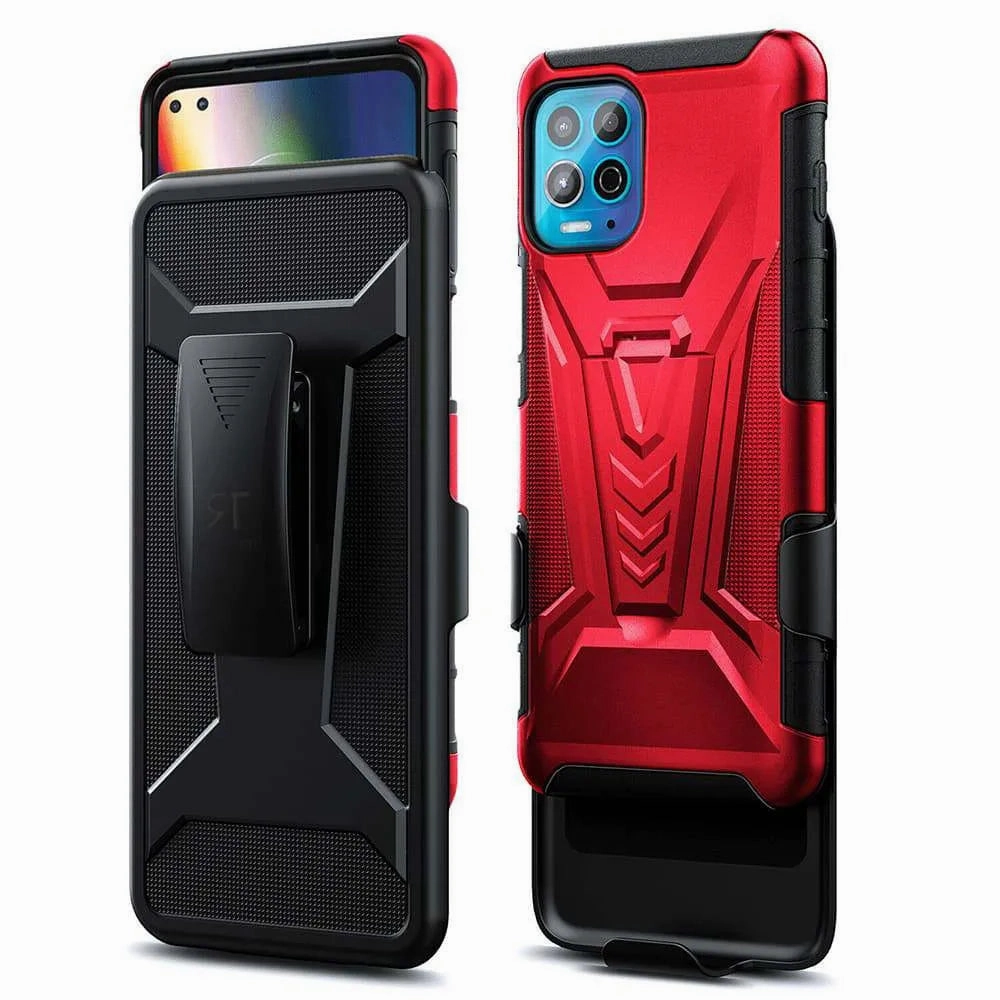 Motorola Moto Edge S (2021) Dual-Layer Holster Case with Kickstand Soft Surface Design Casual Look