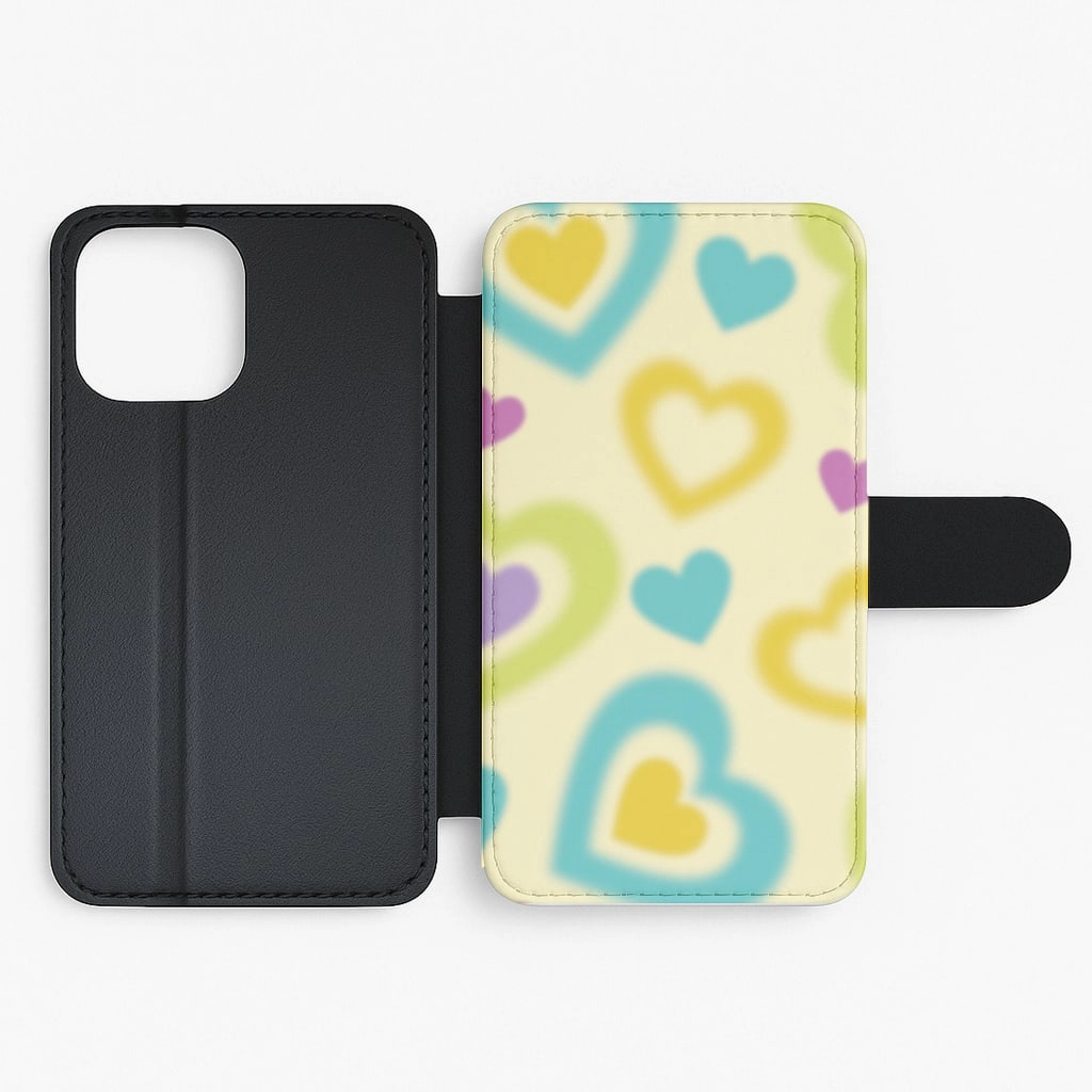 Multicoloured Hearts Gradient Pattern Flip / Wallet Phone Case Premium Craft Magnetic Mount Compatible