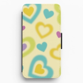 Multicoloured Hearts Gradient Pattern Flip / Wallet Phone Case Smooth Layer Protective Quality