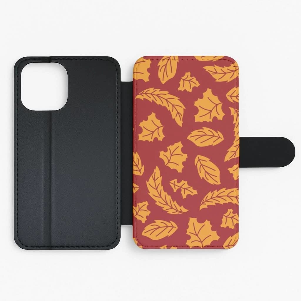 Creative Design Soft Layer Texture Orange Leaves Pattern Flip / Wallet Phone Case