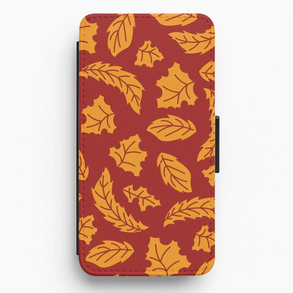 Orange Leaves Pattern Flip / Wallet Phone Case Comfort Detail Easy Removal