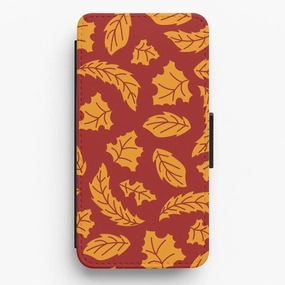 Orange Leaves Pattern Flip / Wallet Phone Case Comfort Detail Easy Removal