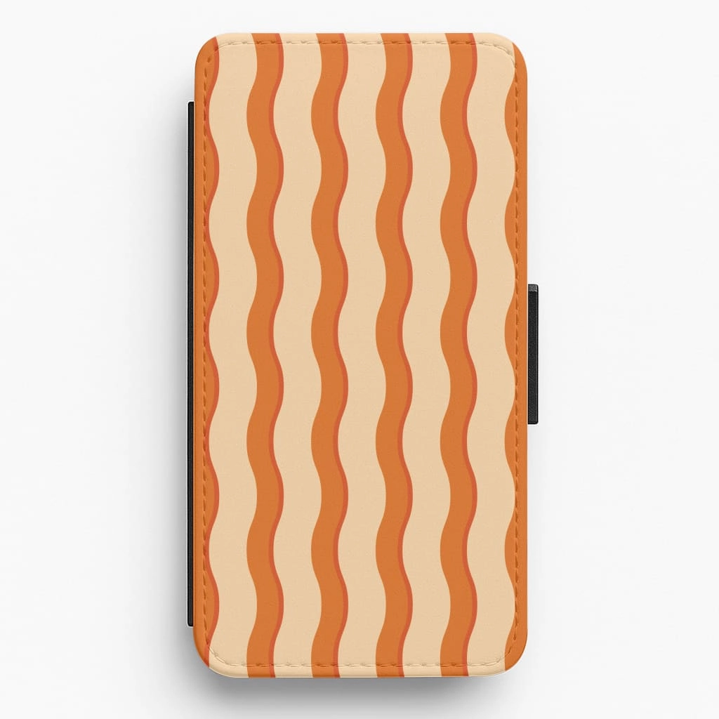 Easy Removal Orange Wavy Stripes Pattern Flip / Wallet Phone Case