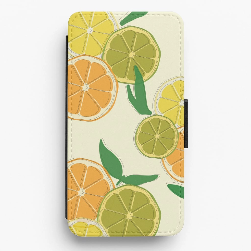 Protective Fit Stylish Edge Oranges, Leomns And Limes - Fruit Patterns Flip / Wallet Phone Case