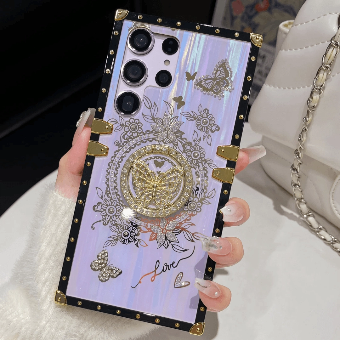 Hand Friendly Trendy Finish Ornate Butterfly Blossom Luxe Case - Samsung