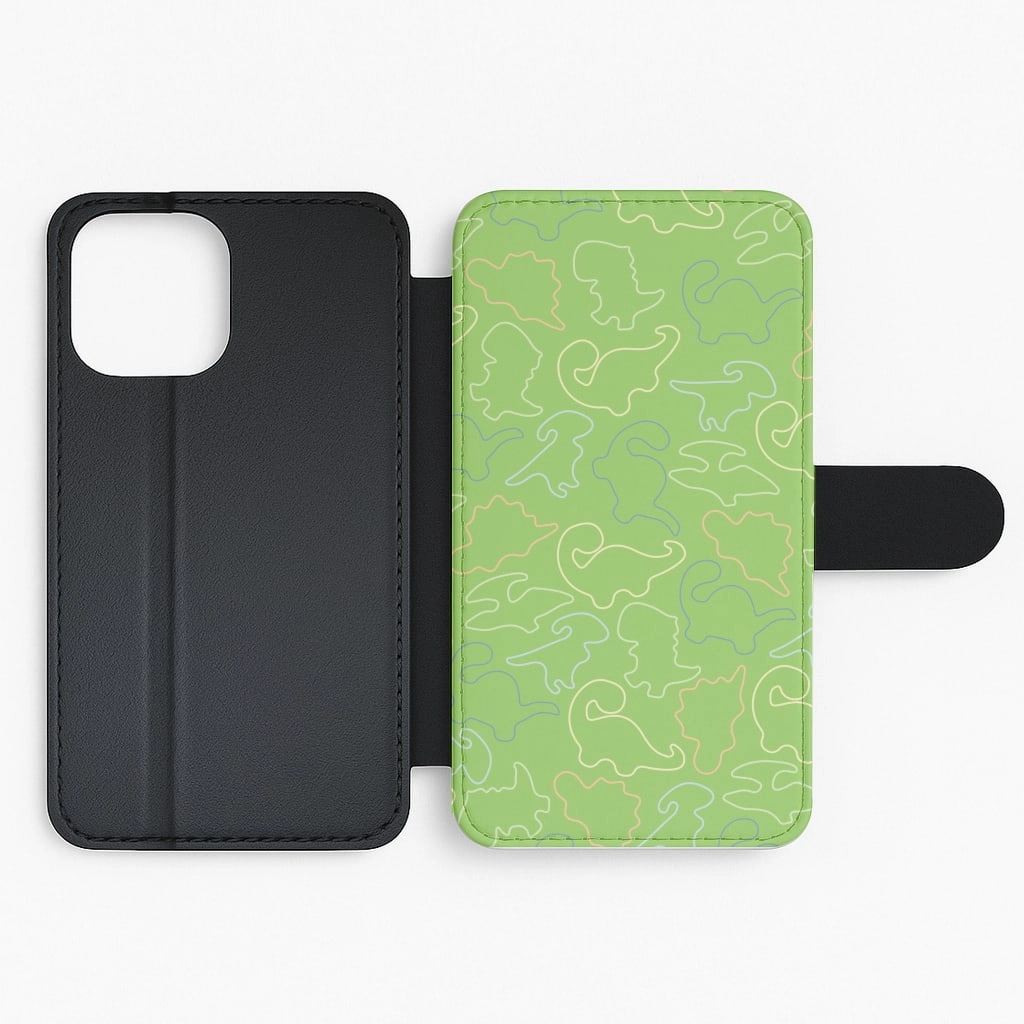 Outline Pattern - Dinosaurs Flip / Wallet Phone Case Soft coating