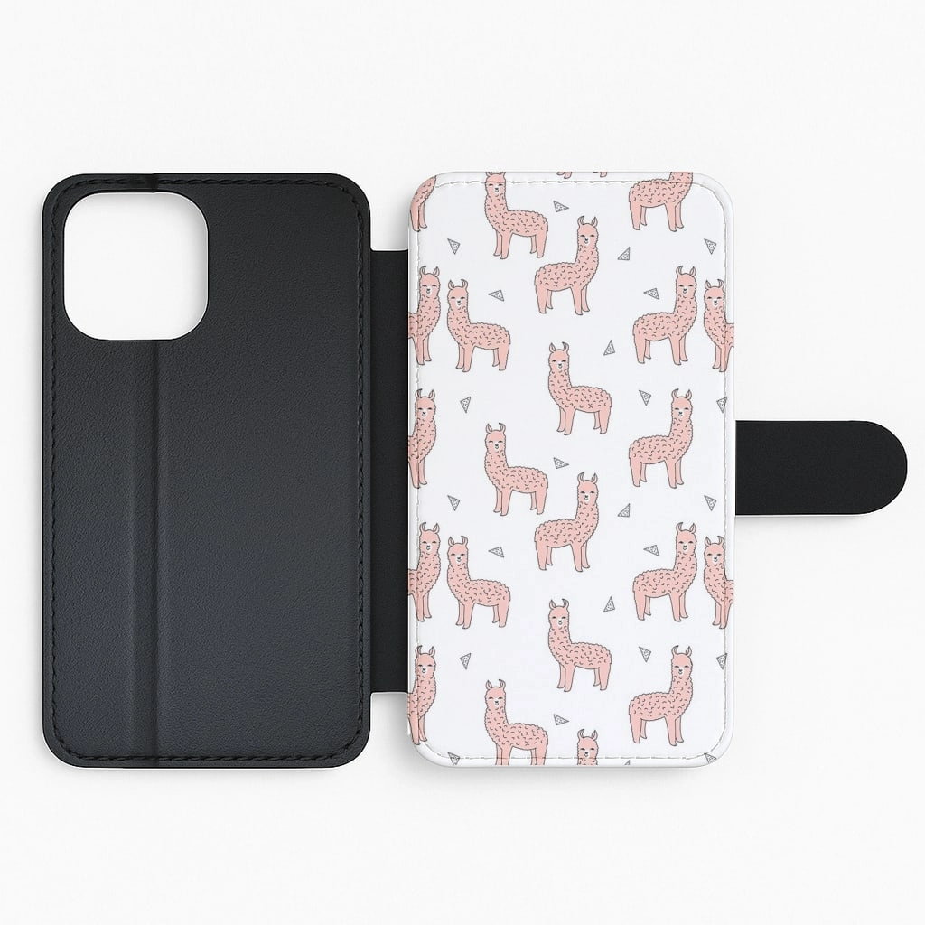 Protective Shell Pale Pink Alpaca Pattern Flip Wallet Phone Case