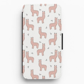 Rugged Finish Pale Pink Alpaca Pattern Flip Wallet Phone Case
