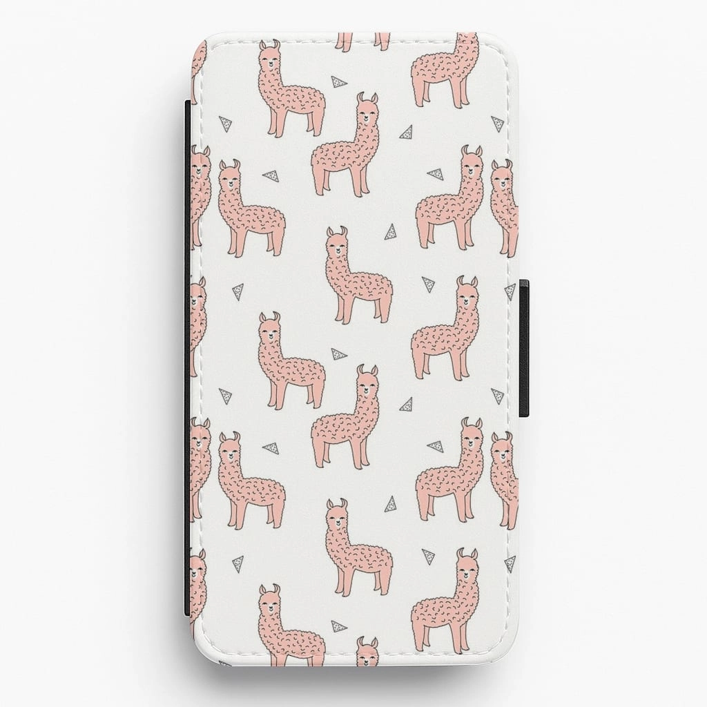 Rugged Finish Pale Pink Alpaca Pattern Flip Wallet Phone Case