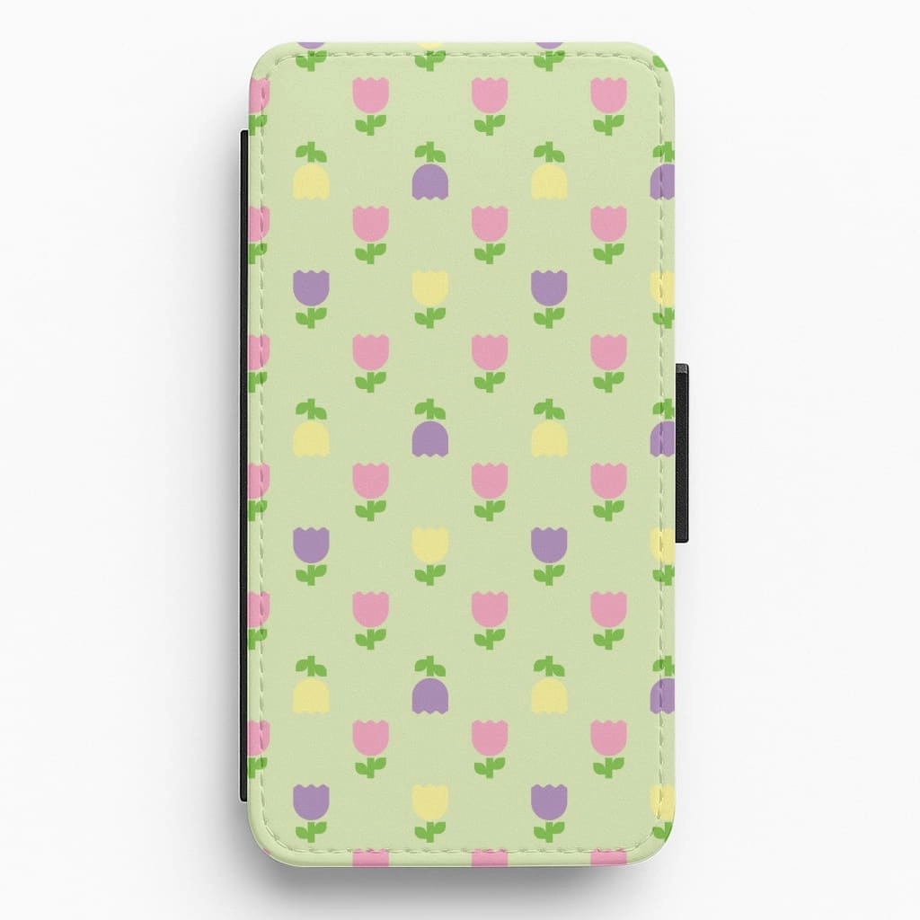 Soft Look Texture Clear Texture Pastel Tulips Pattern Flip / Wallet Phone Case