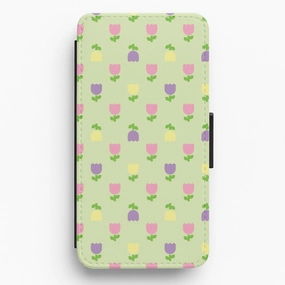 Soft Look Texture Clear Texture Pastel Tulips Pattern Flip / Wallet Phone Case