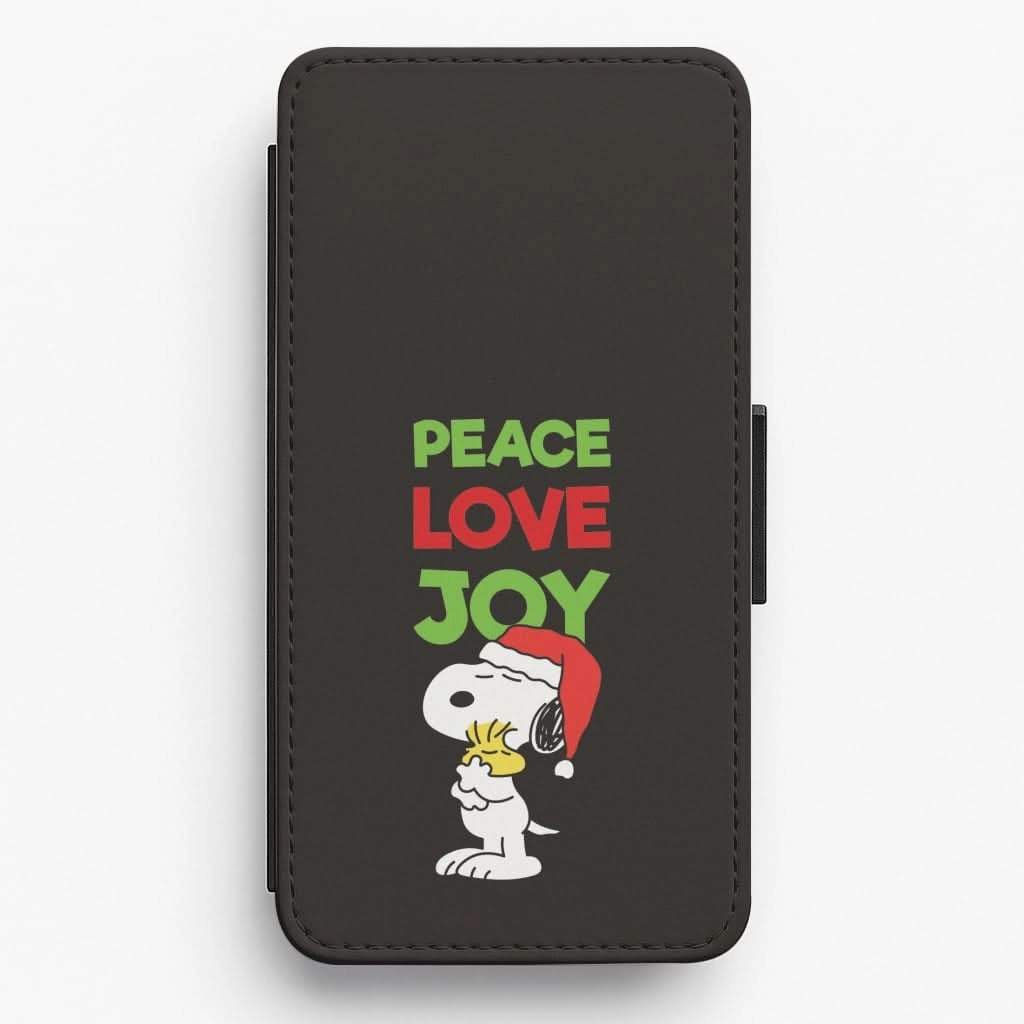 Simple Finish Peace, Love, Joy Christmas Cartoon Beagle Flip / Wallet Phone Case