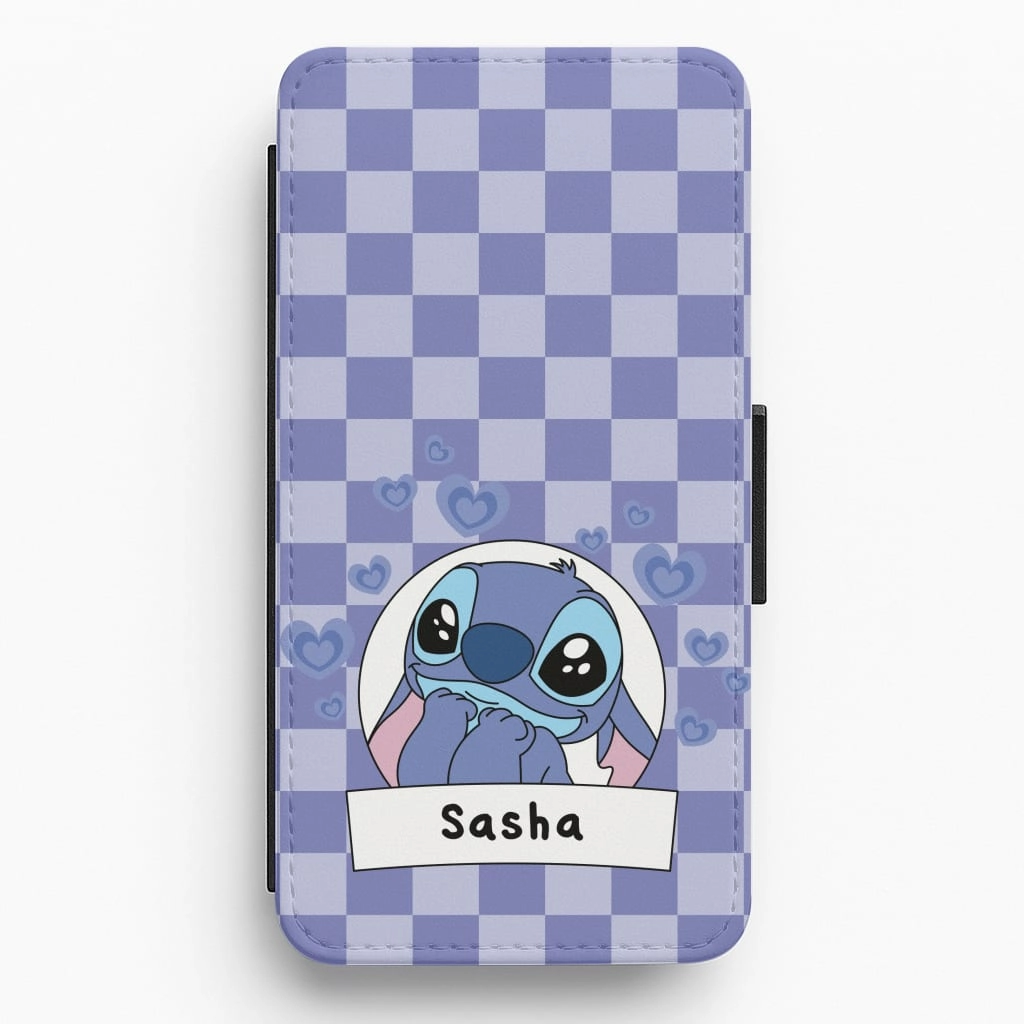 Personalised Cute Blue Alien Flip / Wallet Phone Case Glossy Texture Layer