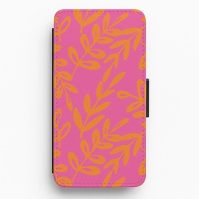 Pink & Orange Leaves - Foliage Flip / Wallet Phone Case Classic Texture Classic Grip