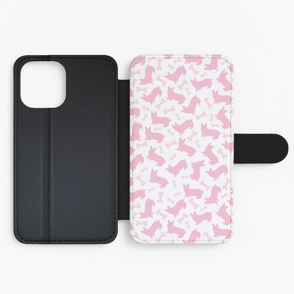 Pink Corgi Silhouette Pattern Flip / Wallet Phone Case High Quality Durable Grip