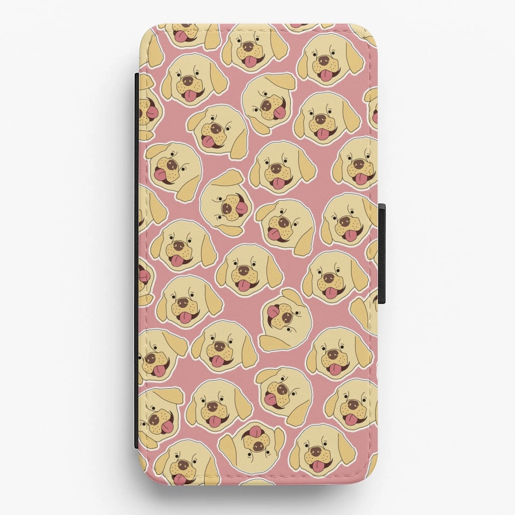 Pink Golden Retriever Sticker Pattern Flip / Wallet Phone Case Glossy Pattern