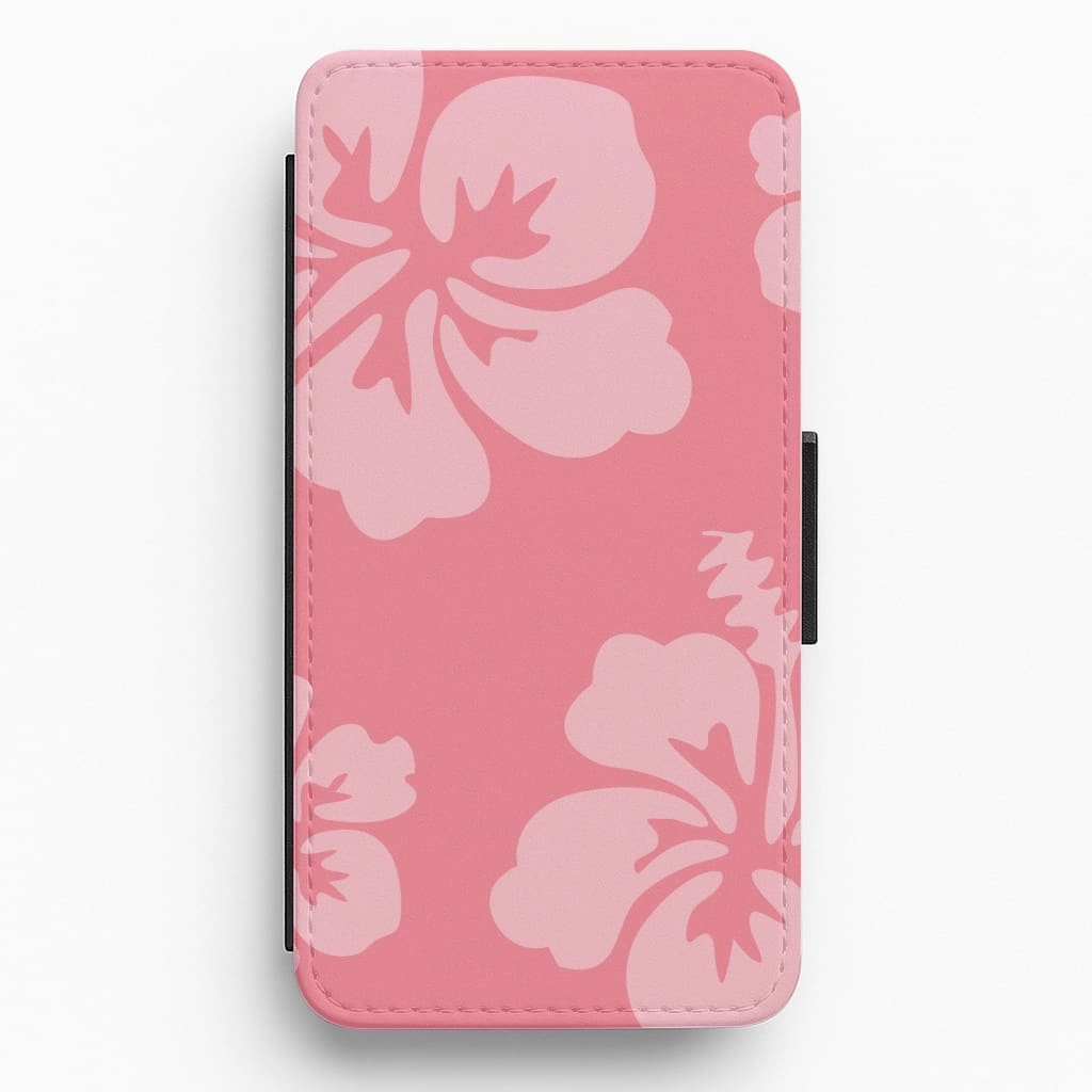 Pink Hawaiian Flowers Pattern Flip / Wallet Phone Case Luxury Finish Texture Anti Scratch Layer
