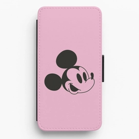 Soft touch finish Pink Mickey Flip / Wallet Phone Case