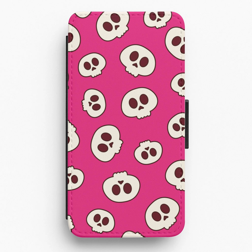 Pink Skulls Pattern Flip / Wallet Phone Case Minimal Aesthetic