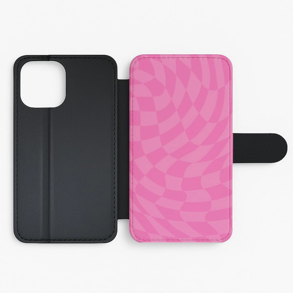 Pink Trippy Checkerboard Pattern Flip / Wallet Phone Case Pocket Ready