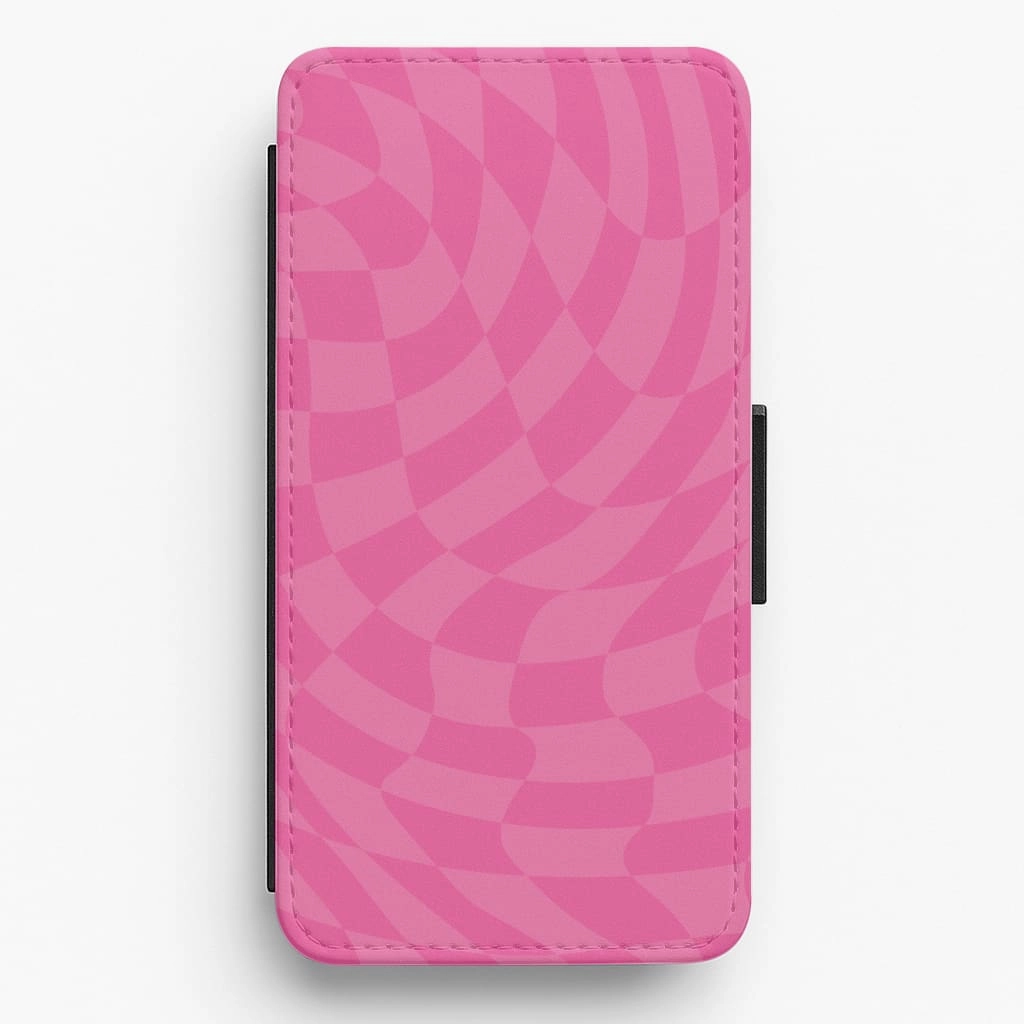 Hand Feel Pink Trippy Checkerboard Pattern Flip / Wallet Phone Case