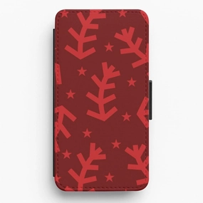 Abstract Ferns And Snowflakes Pattern Flip / Wallet Phone Case Soft Surface Everyday Style
