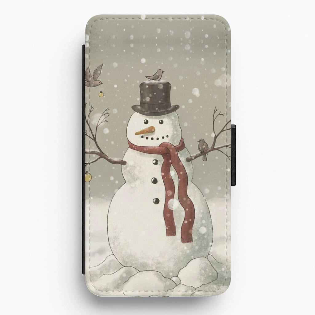 Luxury Style Perfect Fit Christmas Snowman Drawing Flip Wallet Phone Case