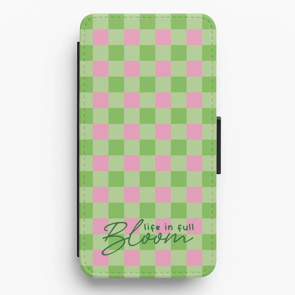 Eco Friendly Scratch Proof Life In Full Bloom Checkered Flip / Wallet Phone Case