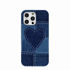 Fashion Forward Pocket Ready Powder Blue Denim Heart iPhone 16 Pro Max Case