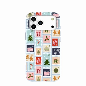 Powder Blue Noel Stamps iPhone 17 Pro Max Case Tactile Buttons Stylish Finish