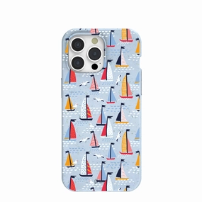 Powder Blue Sails and Seagulls iPhone 15 Pro Max Case Casual Wear Smooth Texture