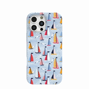 Stylish Edge Powder Blue Sails and Seagulls iPhone 16 Pro Max Case