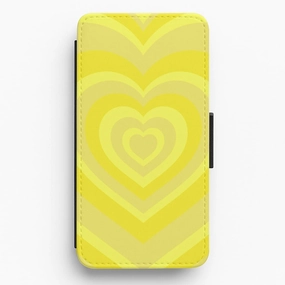 Edge Reinforced Durable Design Texture Yellow - Colourful Hearts Flip / Wallet Phone Case
